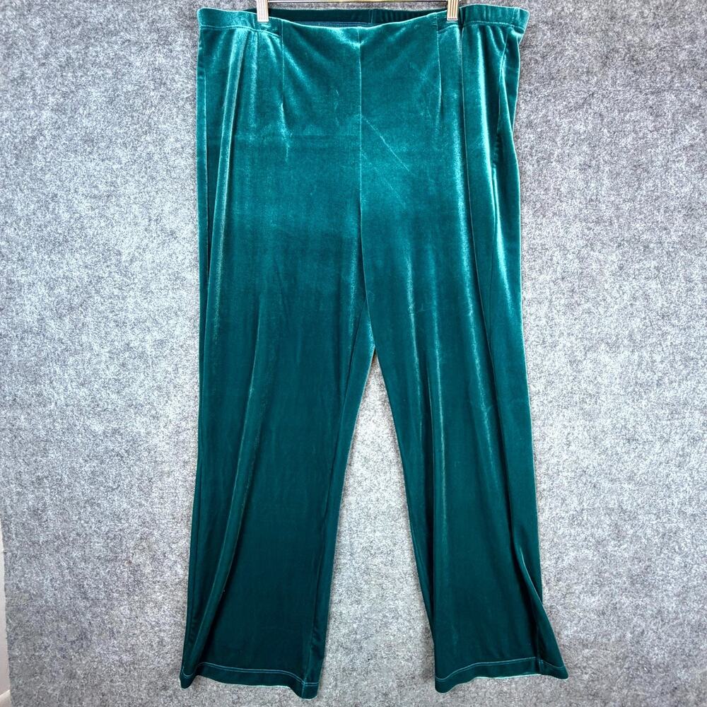 Chico’s Travelers Velvet Pants Womens 16/18R Teal Green Velour‎ Stretch Pull On
